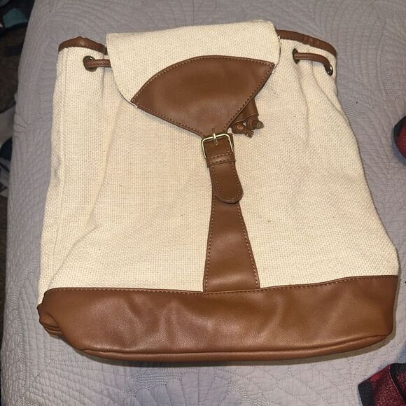JustFab Cream And Cognac Linen Shoulder‎ Bag/Backpack - Picture 4 of 4
